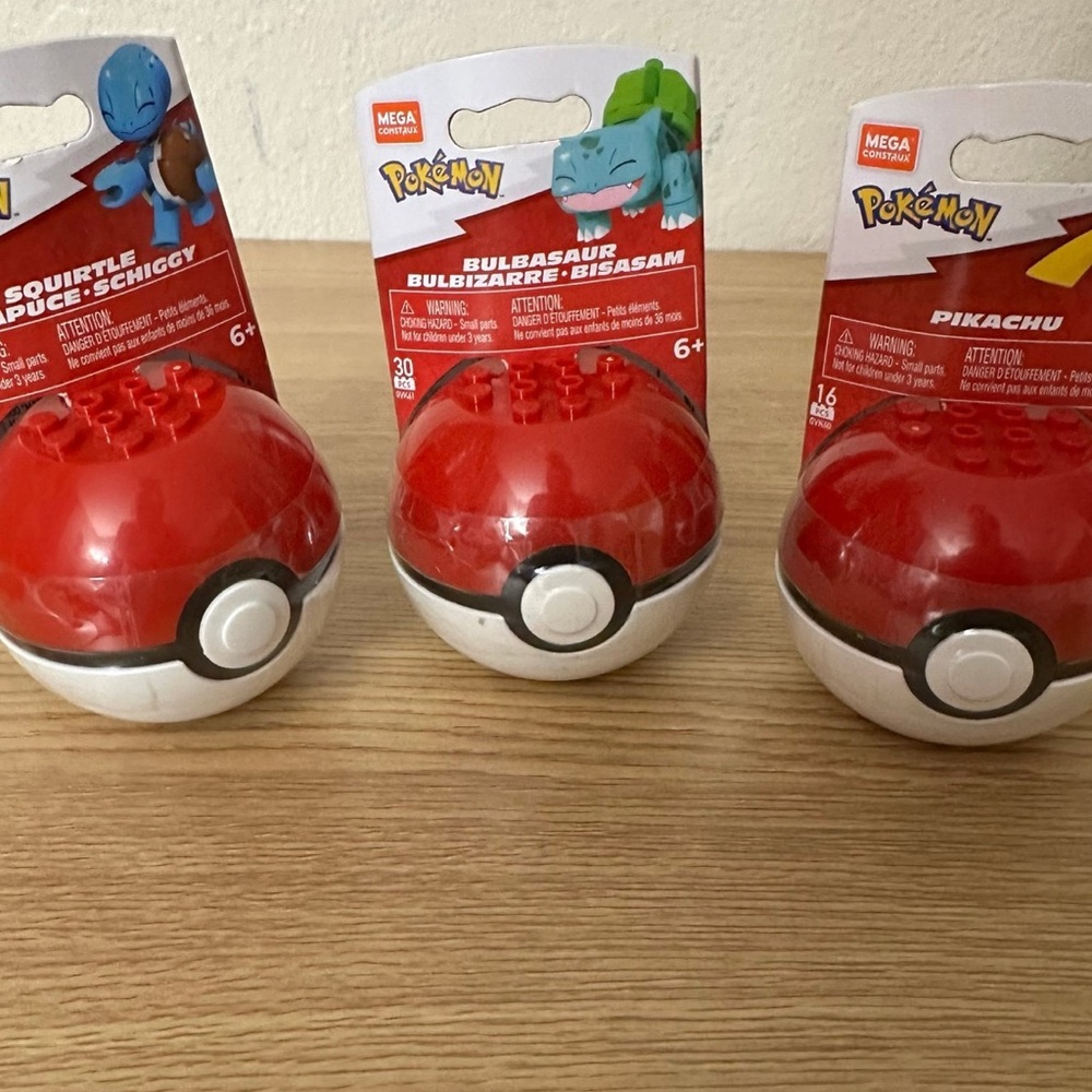 Mega Construx Pokemon Lot Of 3 Poke Ball Squirtle Pikachu Bulbasaur New Sealed